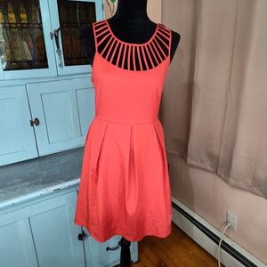 YA LOS ANGELES Red Lattice Neckline Fit & Flare Sz Medium Dress